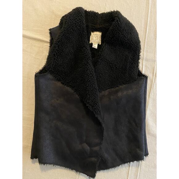 Canyon River Blues Vest Womens L / XL Black Faux Suede & Faux Fur Lined Vest - Picture 1 of 10